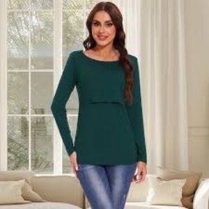 Smallshow green cotton spandex nursing breastfeeding t-shirt top, large.